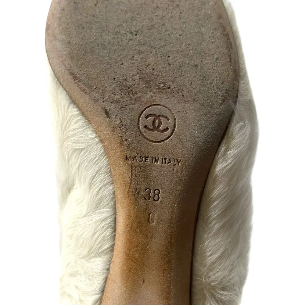 Chanel Ivory Mongolian Lamb Fur Heeled Boots